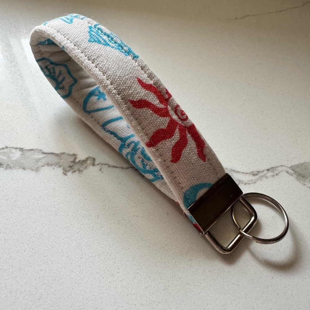 Handmade Upcycled Free People Keychain Wristlet Wave Sun Seashells